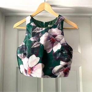 San Joy Green Floral High Neck Crop Top Size S